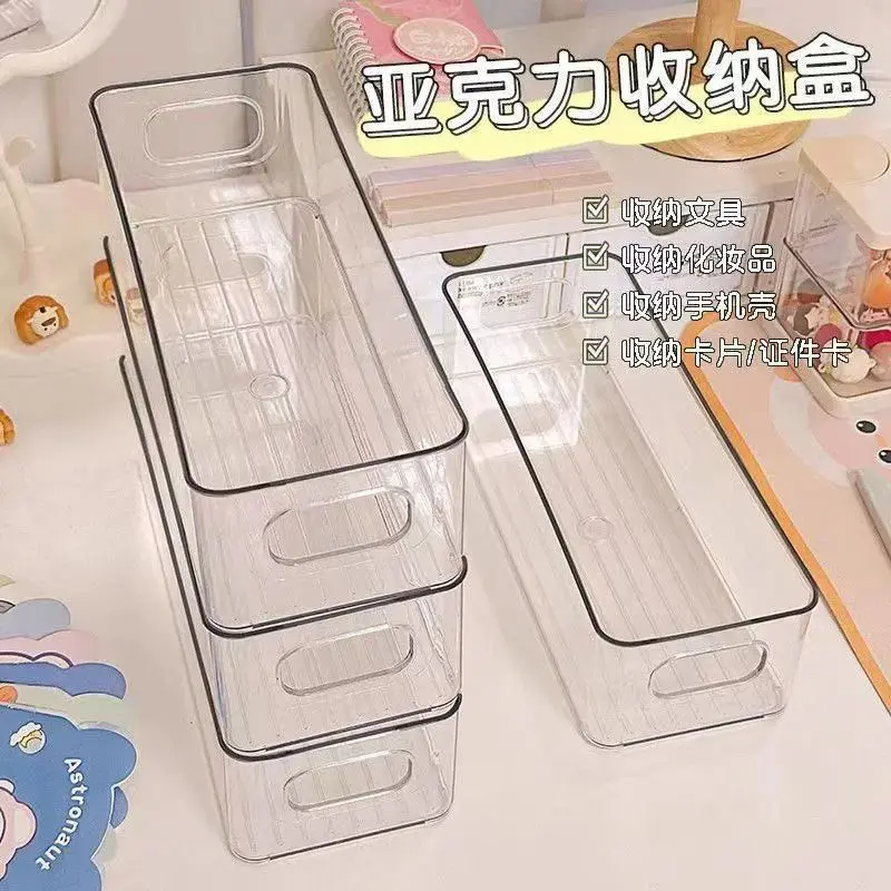 Narrow long storage box, acrylic, desktop organizer, transparent
