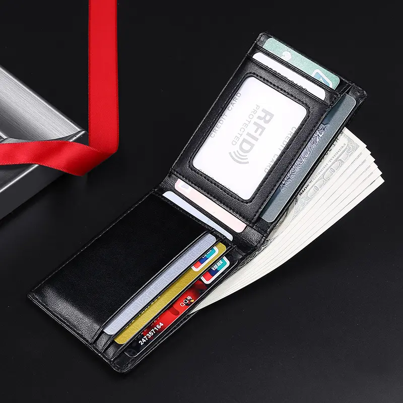 Ultradünne Herrengeldbörse aus echtem Leder mit RFID-Schutz