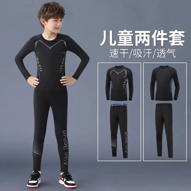 Kids Quick-Dry Training Set for Boys, Basketball Shirt and Football Base Layer