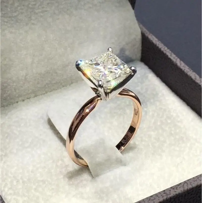 Rose Gold Princess-Cut Diamond Ring, Square Design for Women