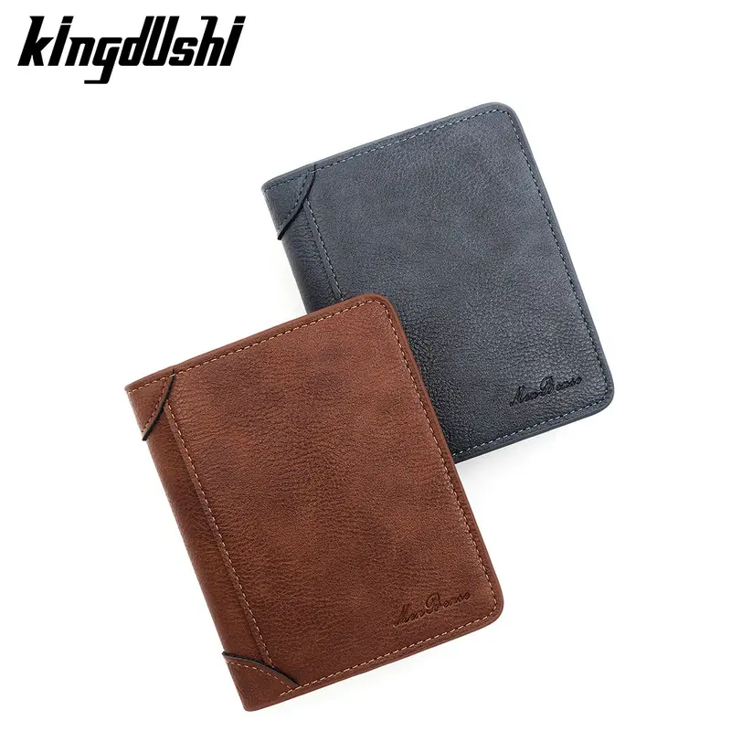 Erkek Kısa Cüzdan, Retro Çok Kartlıklı Dikey Üç Katlı Deri Model