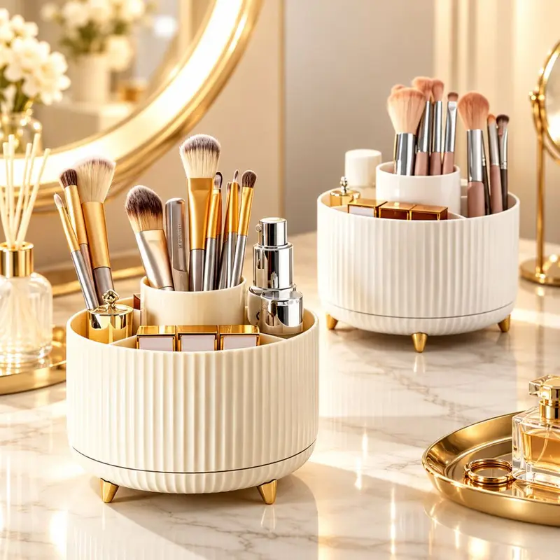 Rotating Desktop Makeup Brush Organizer with Lipstick and Pen Holder