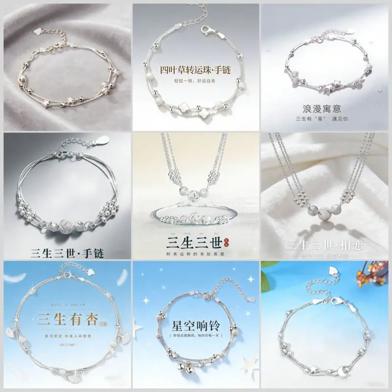 Silver-plated bracelet, women's, lucky bead design