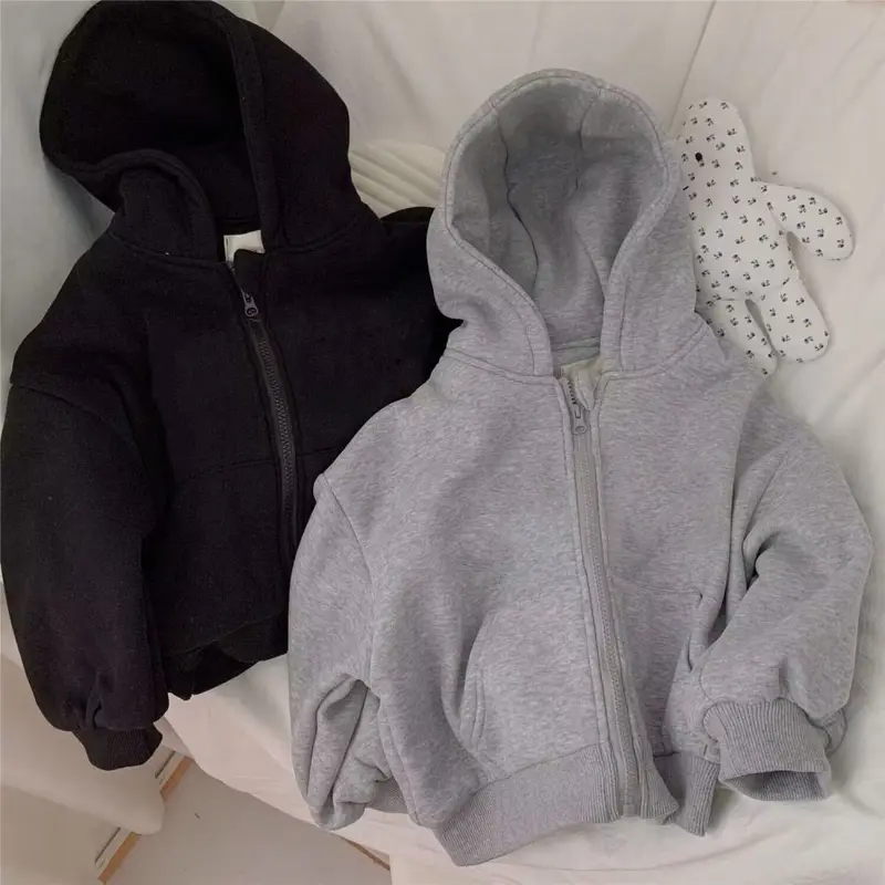 Boys' Hooded Cardigan Sweatshirt, Solid Color Loose Jacket for Spring, Autumn and Winter