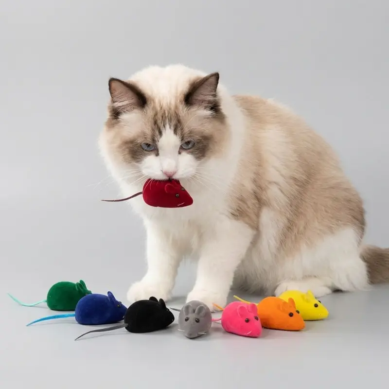 Flocked Squeaky Mouse Cat Toy, Interactive Chasing Toy