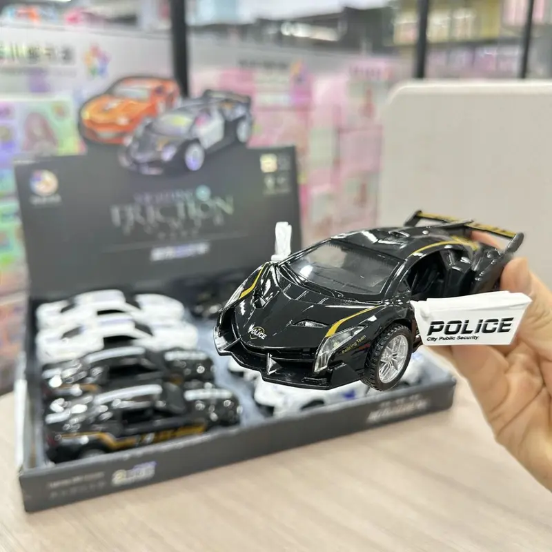Light and Sound Pull-Back Police Car with Opening Doors, Children's Toy