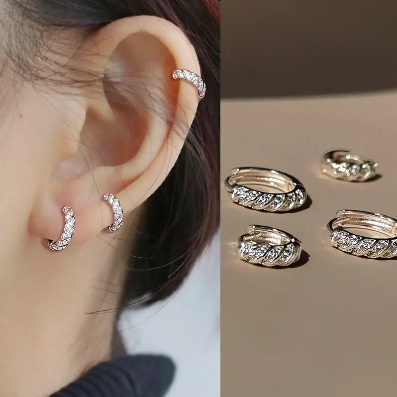 Diamond earrings, silver, luxury design, women's pierced earrings
