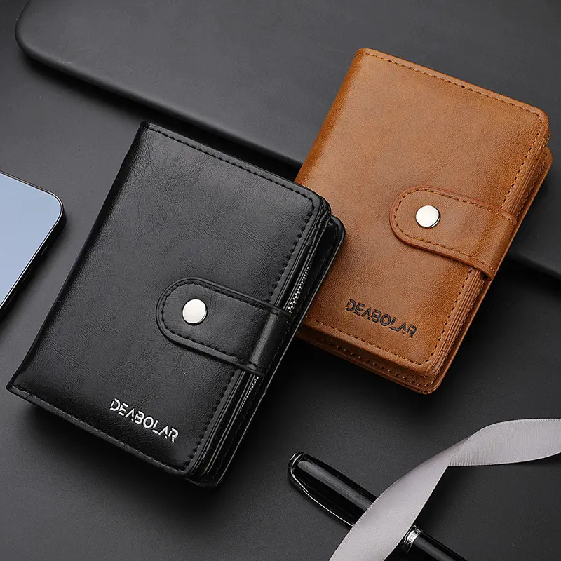 Men's Vertical Wallet with Zip Coin Pocket and Multiple Card Slots