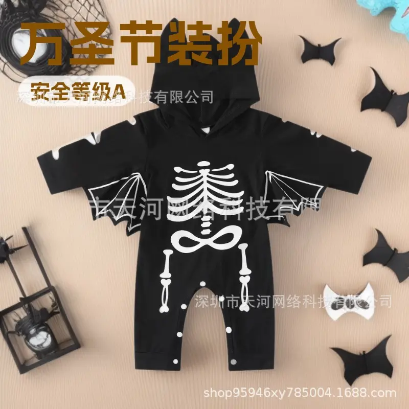 Newborn Halloween Bat Romper with Hooded Skeleton Costume