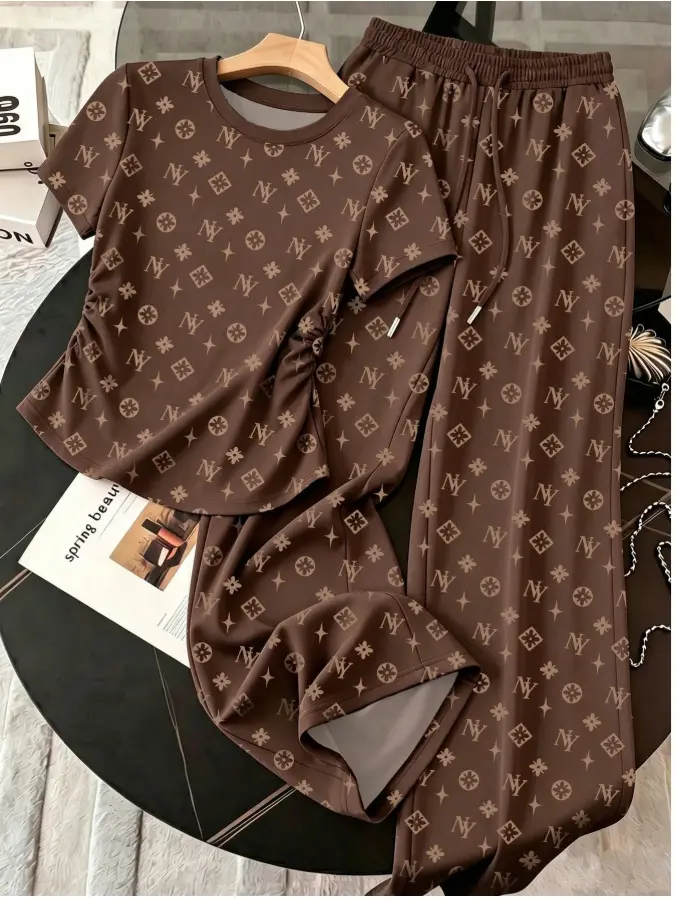Leopard Print Short-Sleeve Two-Piece Homewear Set