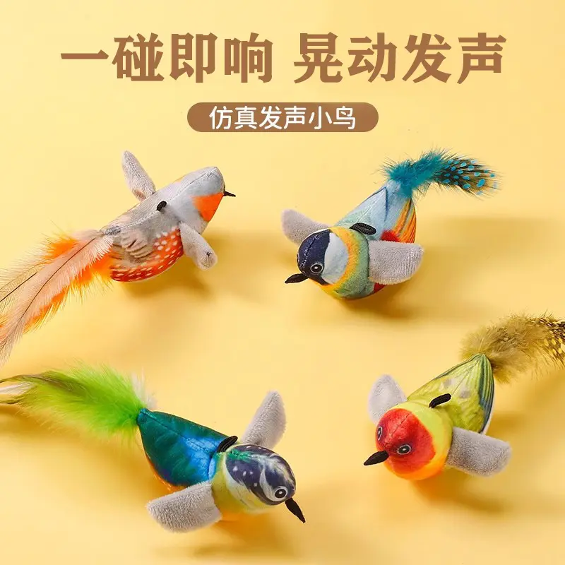 Cat Toy with Simulated Bird and Sound, Chew-Resistant Teaser Wand