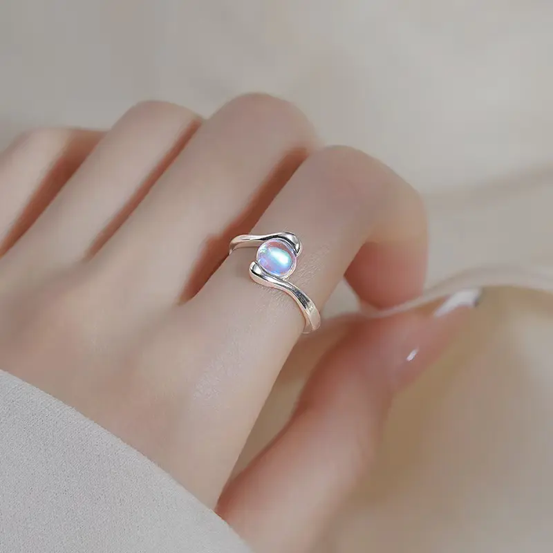 925 sterling silver moonstone ring, adjustable