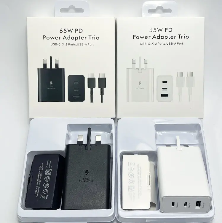 Samsung 65W Şarj Adaptörü Seti, Üç Portlu PD, AB, ABD ve İngiltere Fişli