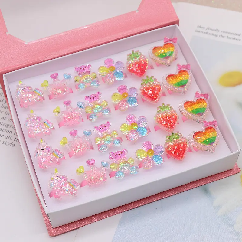 Children's Princess Rings Set for Girls, 24 Pieces in Box
