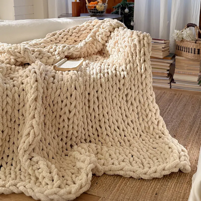 Nordic Solid Color Decorative Throw Blanket, Plain Knitted Throw, Minimalist Light Luxury Sofa Bedroom Bed End Nap Air Conditioner Blanket