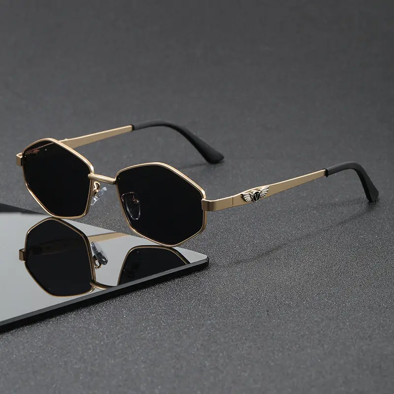 Retro Polygonal Metal Frame Polarized Sunglasses for Men, Fishing and Driving