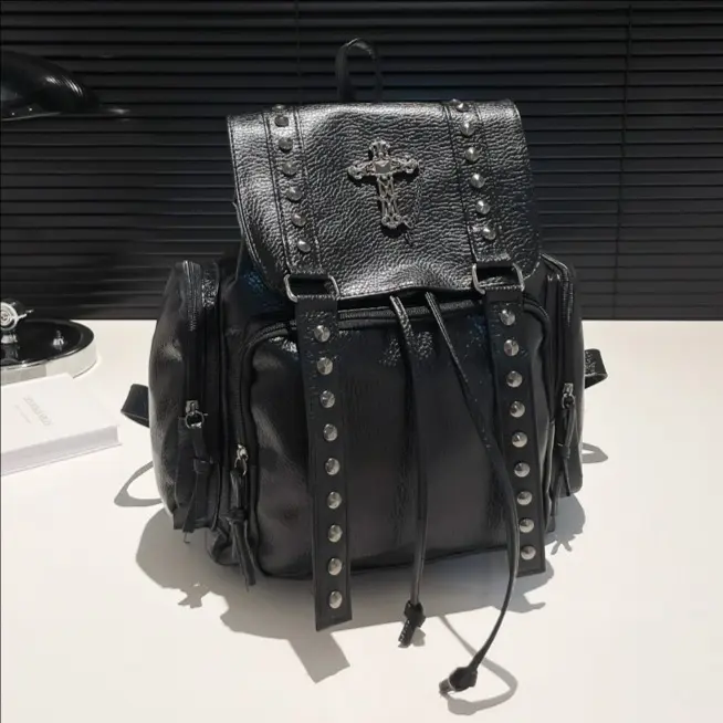 Soft PU Leather Backpack, Large Capacity, Cross Rivet Design