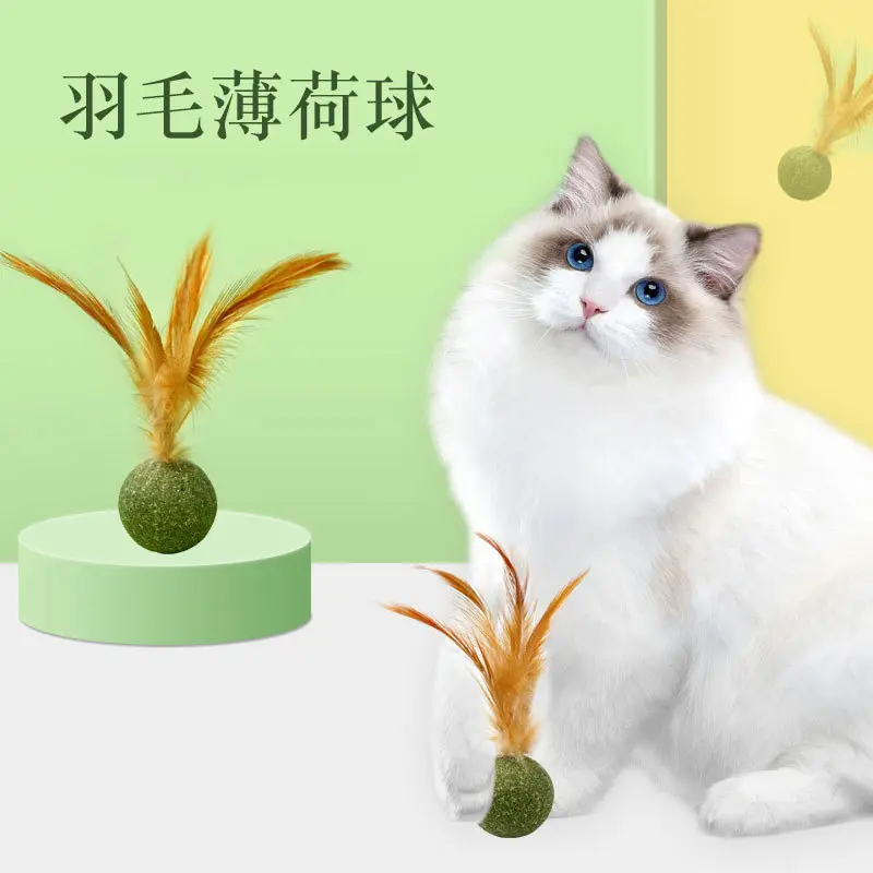 Catnip Feather Ball Cat Toy with Chew Snack and Cat Grass