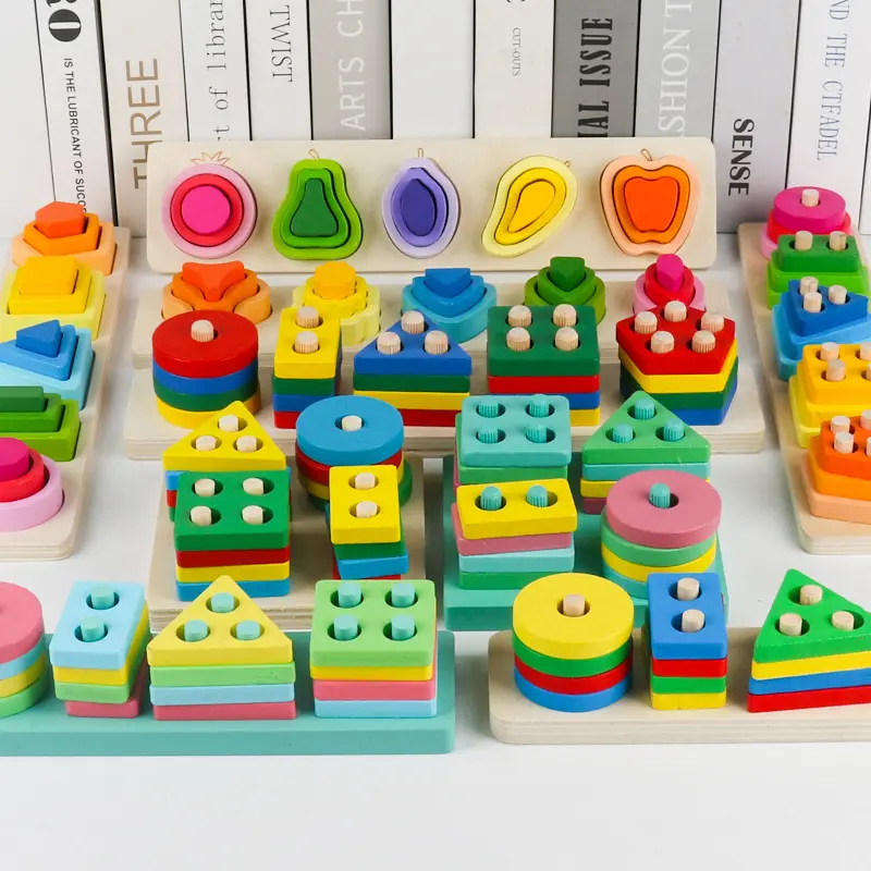 Wooden Educational Geometric Shape Matching Toy, Four and Five Post Sets