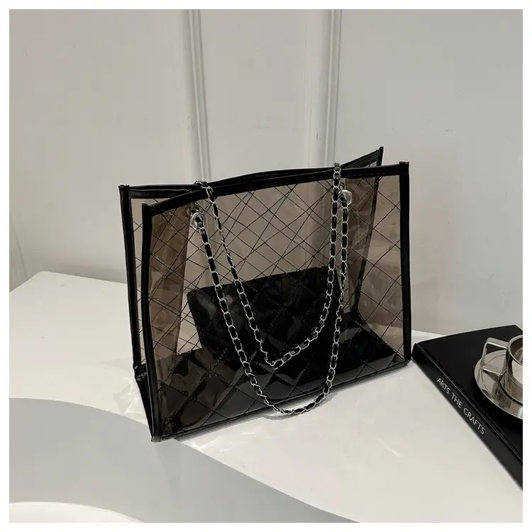 Şeffaf PVC tote çanta, büyük hacimli