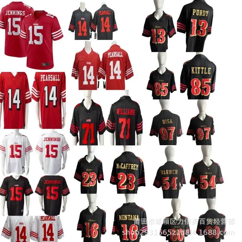 NFL 49ers Takımı Nakış Forma, Oyuncu No 14 PEARSALL, 97 BOSA, 23 McCAFFREY