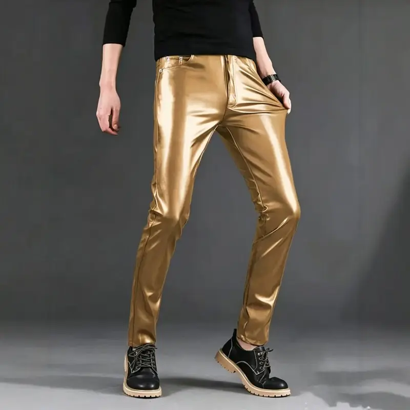 Herren-PU-Lederhose, schmal geschnitten, mit Stretch