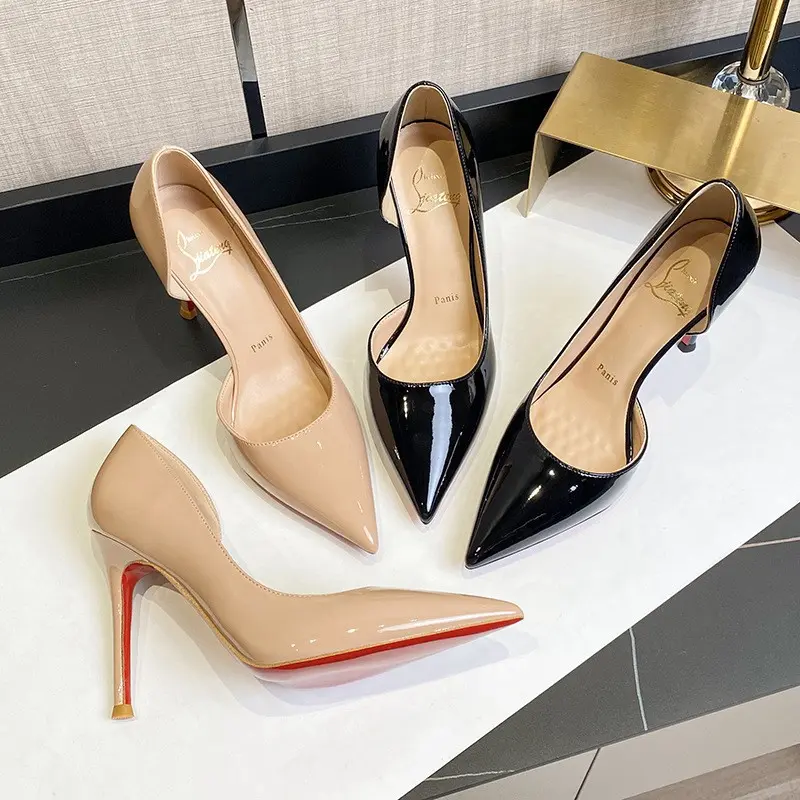 Women's Pointed-Toe High Heel Patent Leather Pumps, Nude
