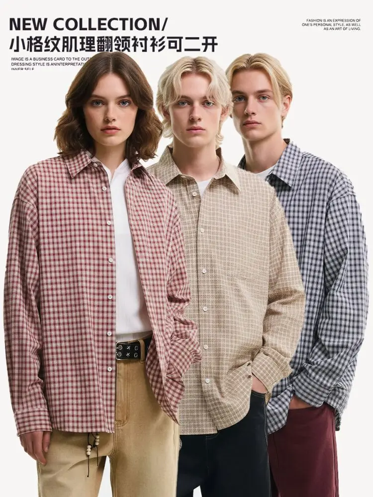 Unisex Plaid Shirt, 100% Cotton, Loose Fit, Drop Shoulder, Long Sleeve