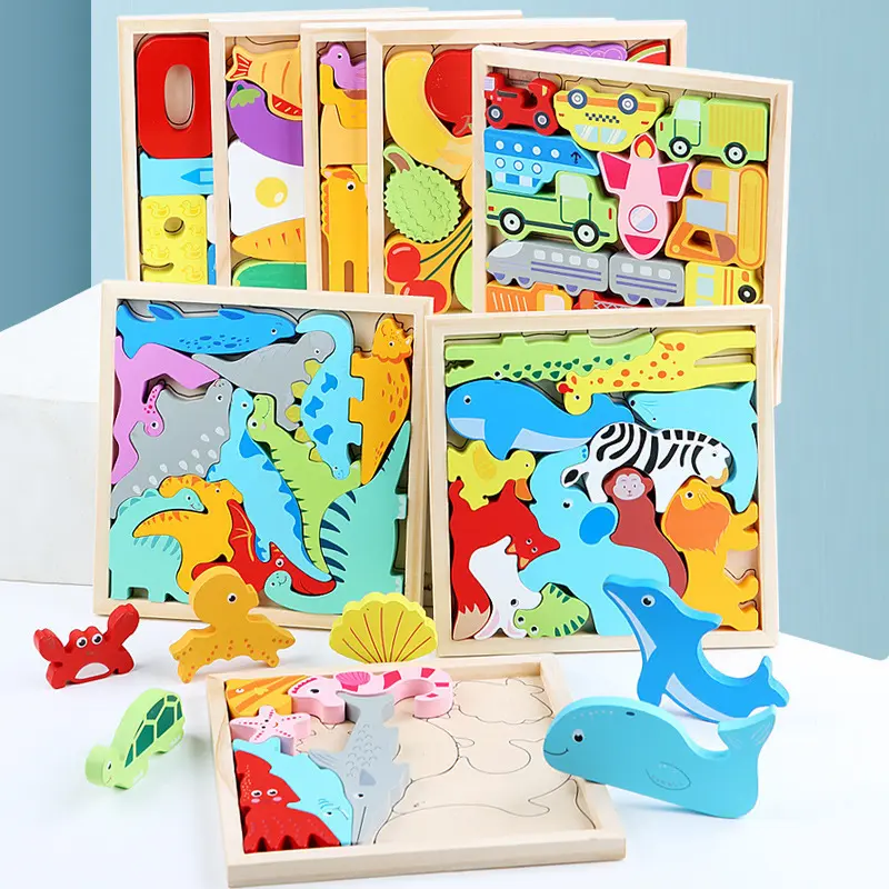 Wooden Educational 3D Puzzle for Children with Animals, Numbers and Letters