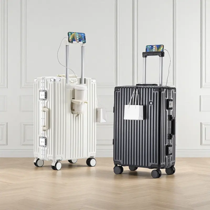 Aluminum Frame Multifunctional Suitcase with Combination Lock and Universal Wheels