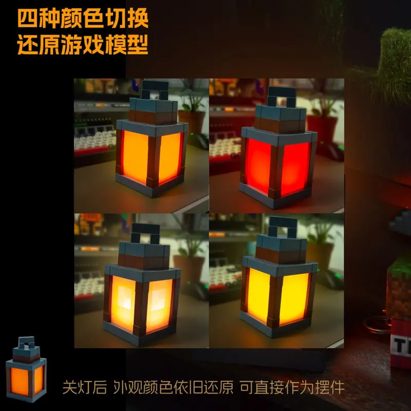 Minecraft periferik gece lambası, aynı stil piksel lamba, başucu LED atmosfer lambası, yaratıcı fener, şarj edilebilir pat lambası