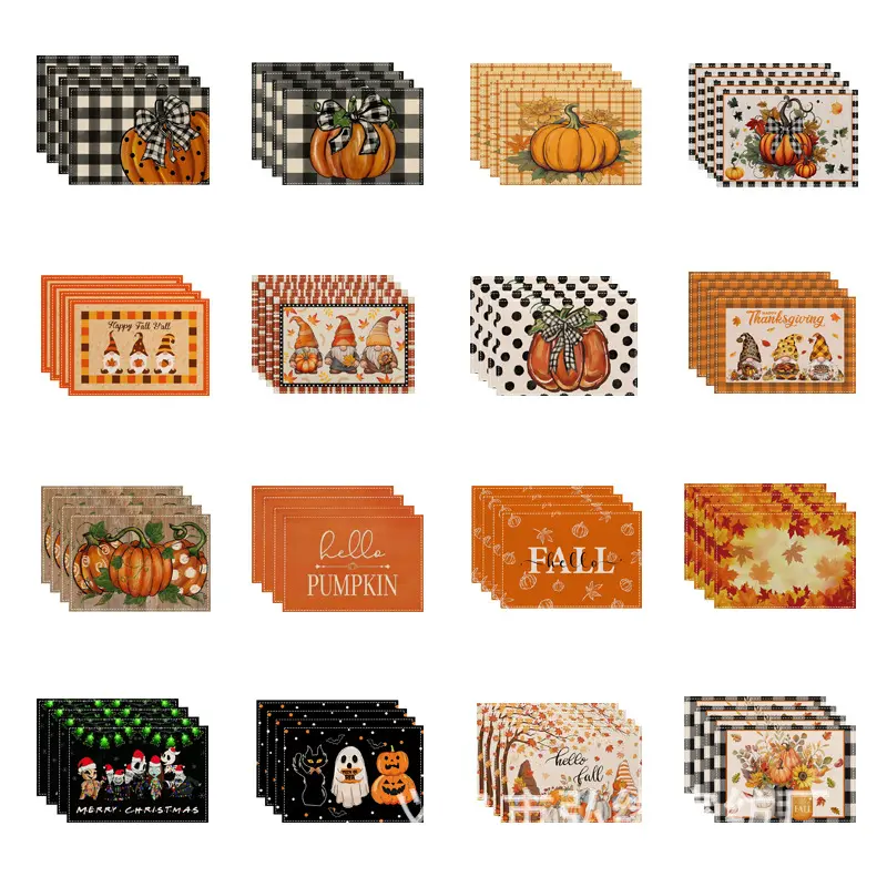 Halloween Patterned Linen Placemat, Insulating Table Mat
