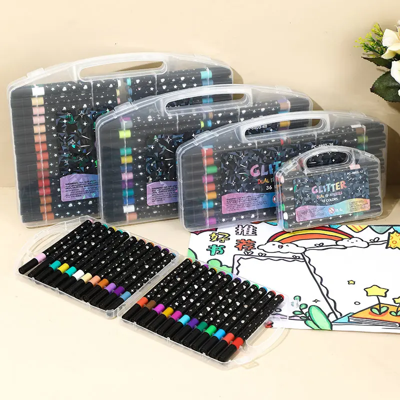 Einzelkopf-Glitzer-Notizmarker, Leuchtstift, Softspitzen-Set mit bunten Gelstiften