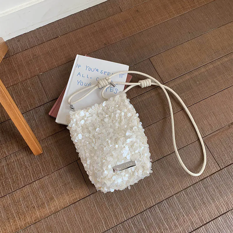 Women's Sequin Single-Shoulder Bag, Textured, Korean Style