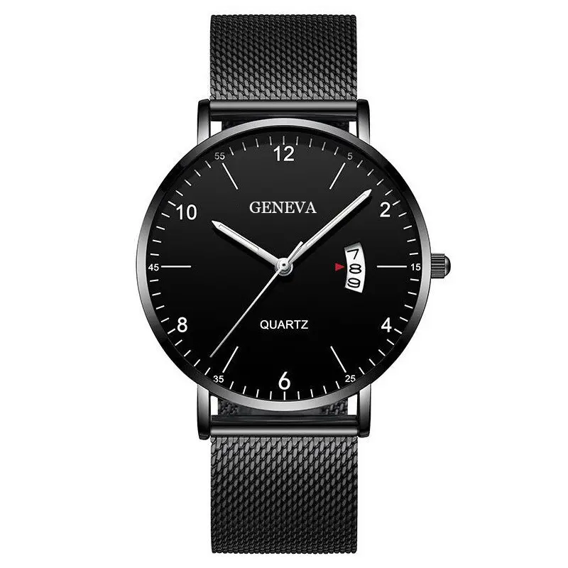 Men's quartz watch, luminous dial, mesh or leather strap