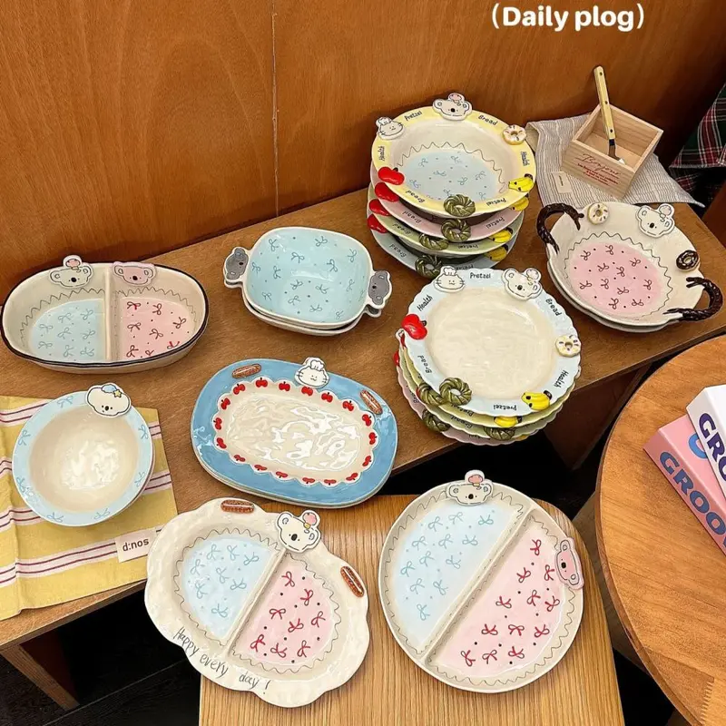 Cute Ceramic Dessert Plate with Cartoon Shape, Divided Breakfast Plate