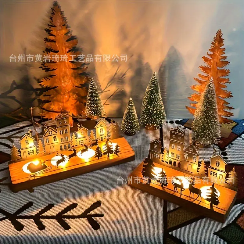 Wooden Christmas Tree Candle Holder with Solid Wood Base