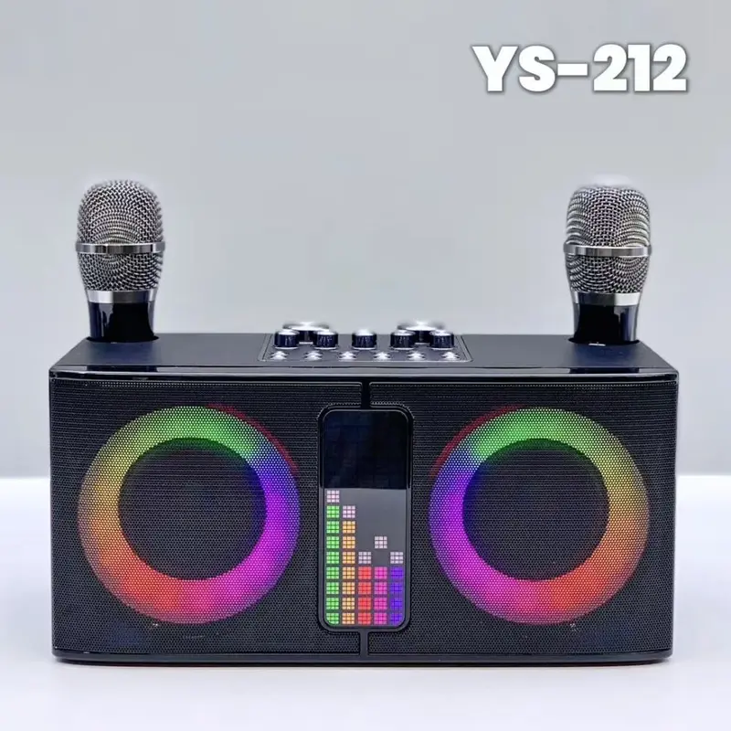 YS-212 Kablosuz Bluetooth Hoparlör, Çift Mikrofonlu Karaoke, LED Işıklı