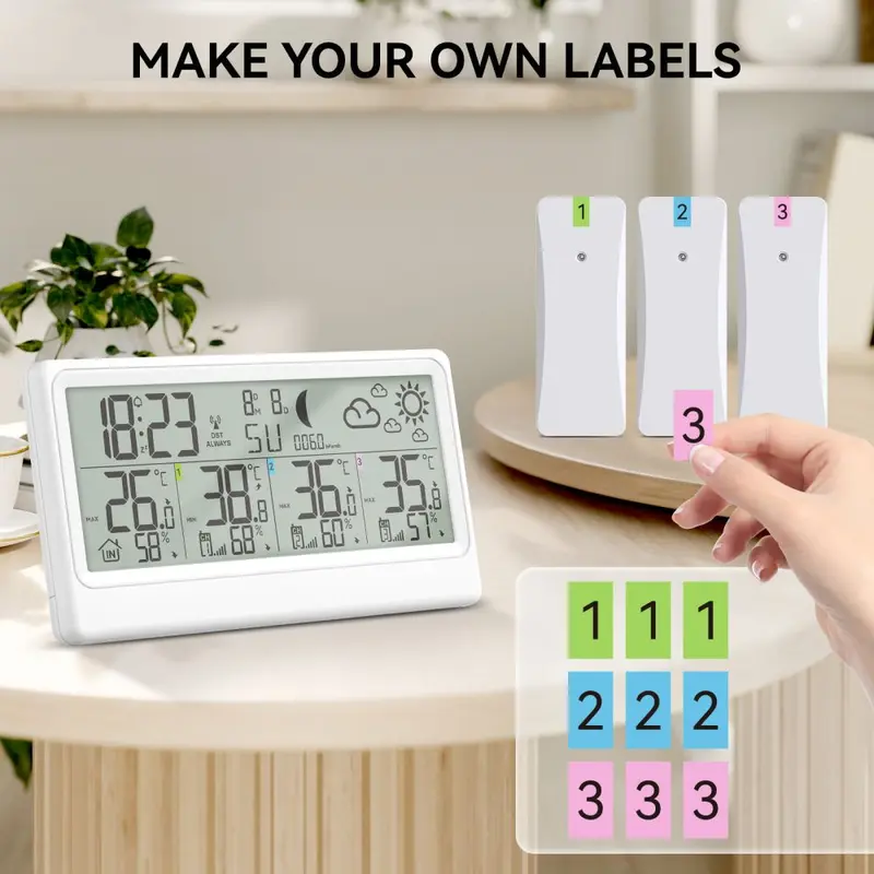 Wireless Weather Station with Large Display, Temperature and Humidity Meter