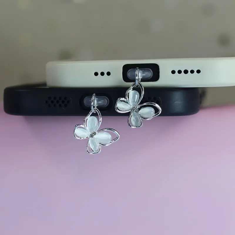 Kristal Taş Kedi Gözü Taşı Kelebek Telefon Toz Tapası Asılı Dekorasyon Telefon Aksesuarı Dekorasyon