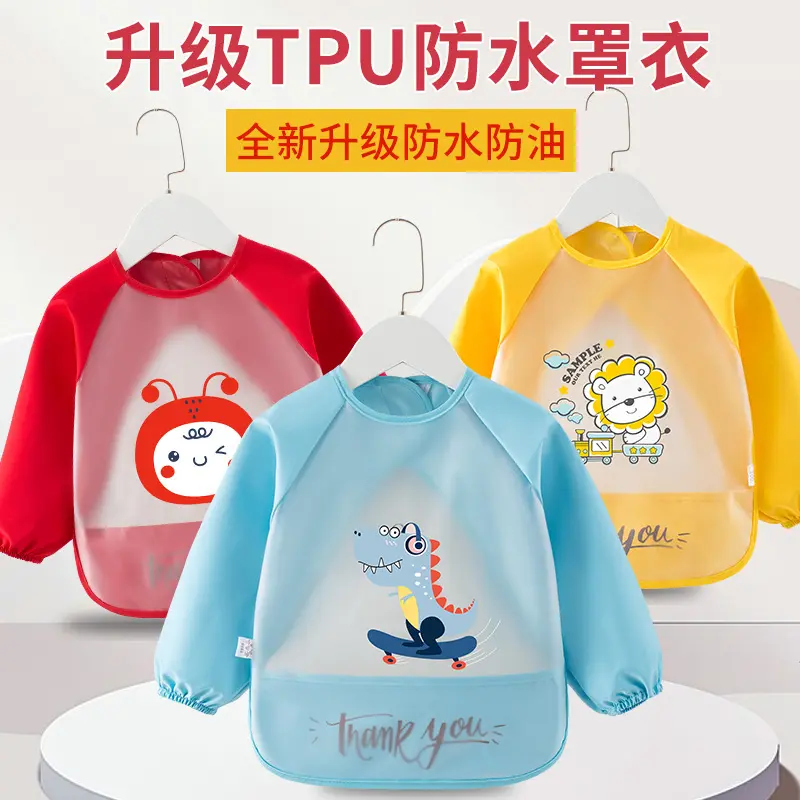 Baby Feeding Bib, Waterproof, with Pocket, Long-Sleeve, for Girls and Boys