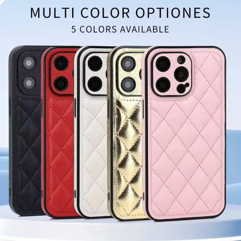 iPhone 16 Pro Max, 15, 14, 13 Uyumlu Elmas Kapitone Deri Telefon Kılıfı, Kadın Modeli
