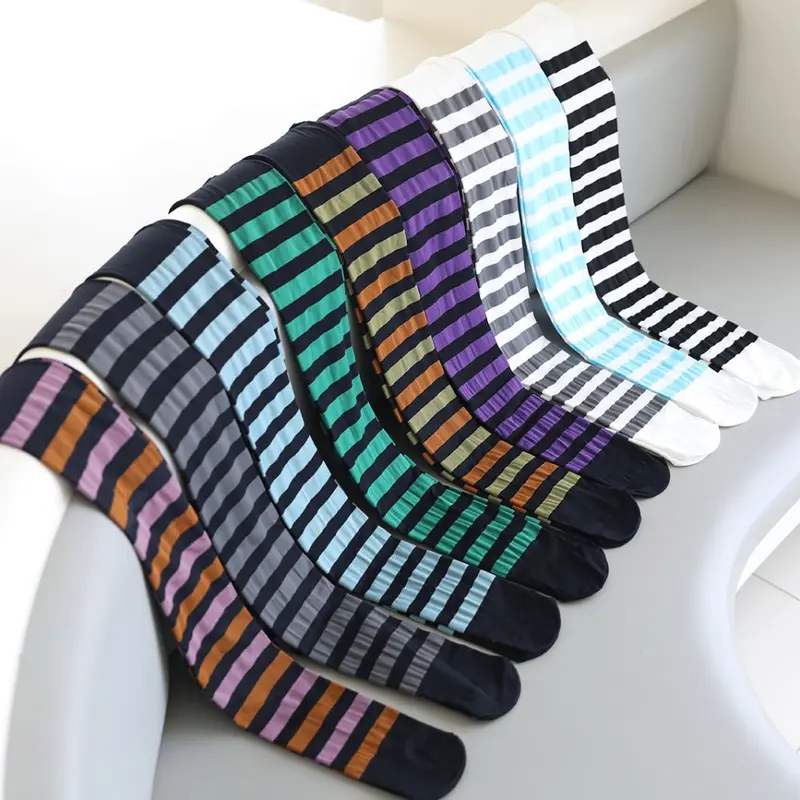Women's Retro Striped Tights, High Elasticity, Breathable, Sweat-Absorbing