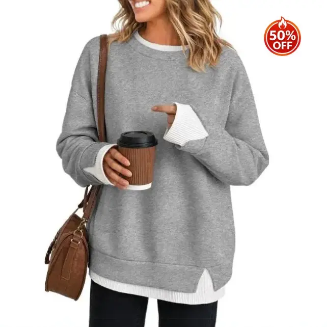 Kadın Rahat Bol Kesim Uzun Kollu Sweatshirt Üst