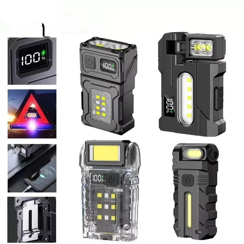 Type-C Rechargeable Keychain Flashlight, Dual Light Source Mini Torch, High Brightness