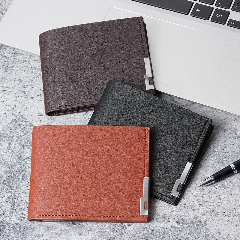 Men's Short Wallet with Iron Edge and Multiple Card Slots