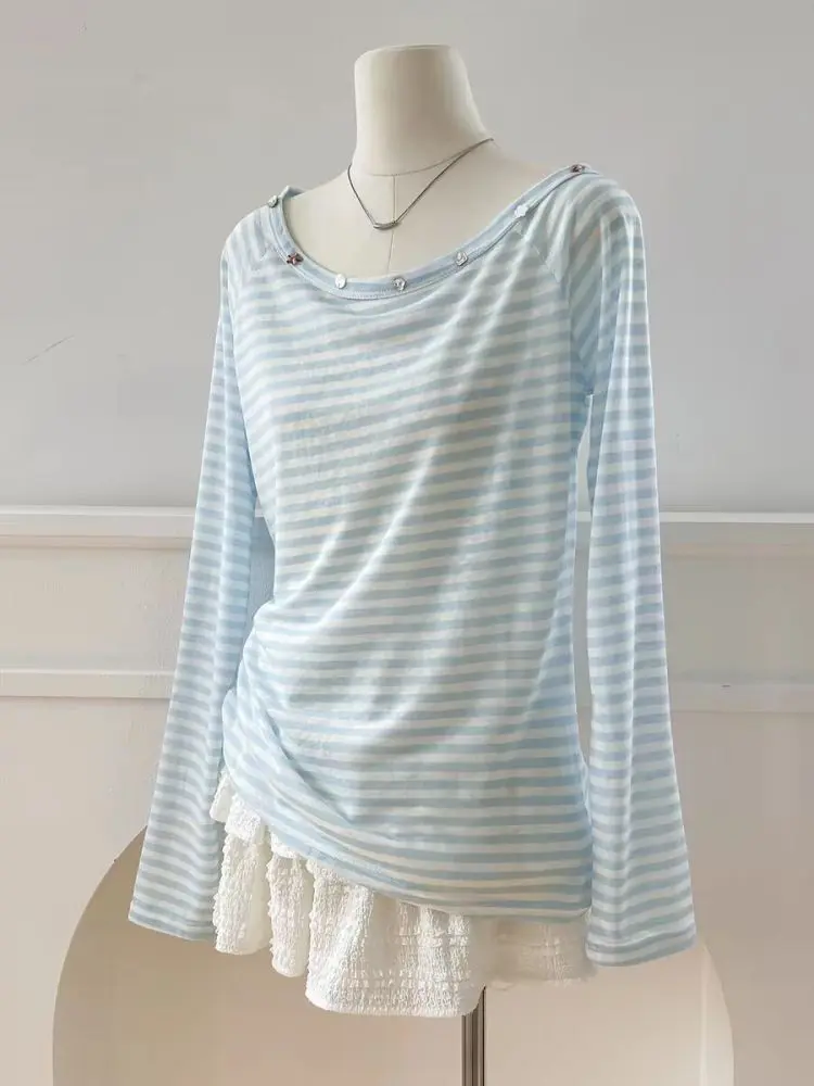 Lyocell Blue Striped Thin Sun Protection Cardigan, Loose Long Sleeve