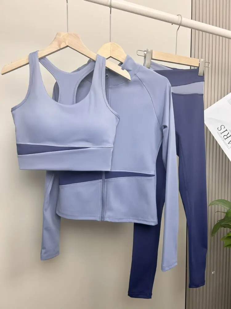 经典瑜伽服三件套女春夏健身背心晨跑普拉提运动高弹套装速干