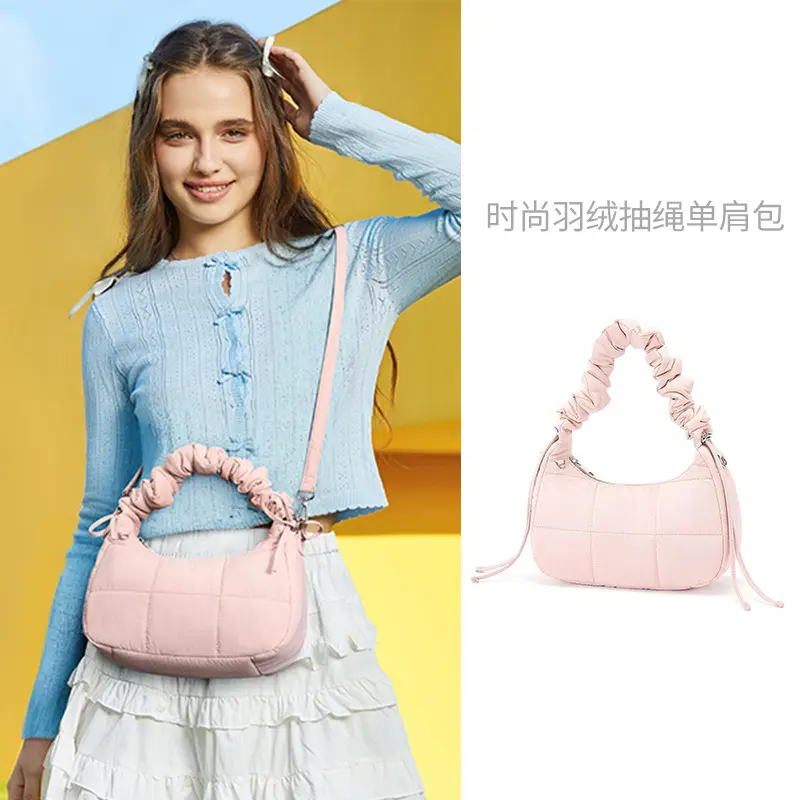 Drawstring Fluffy Shoulder Bag for Women, Adjustable Strap