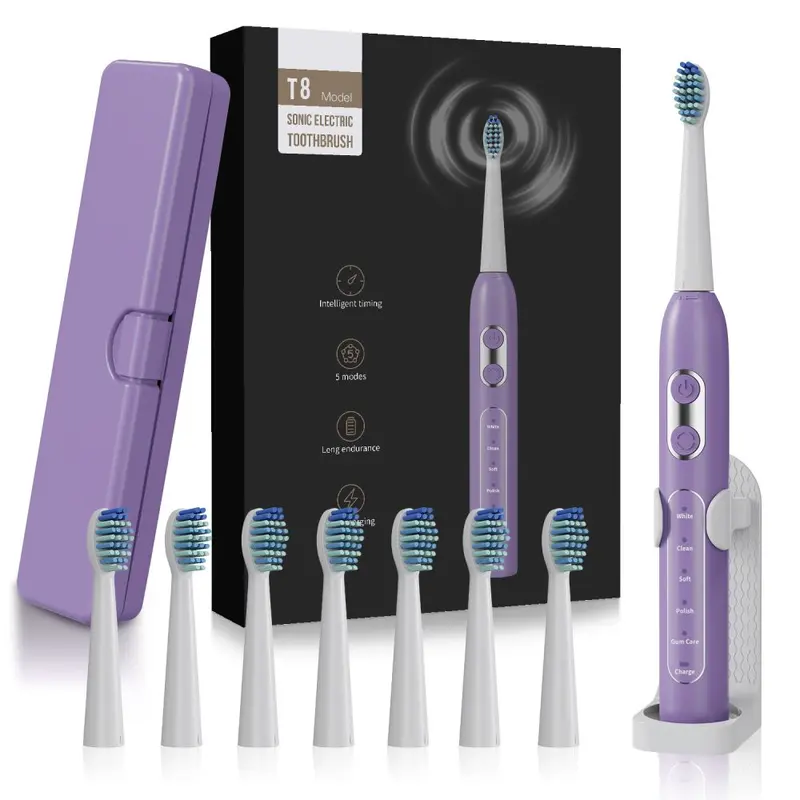 T8 Sonic Electric Toothbrush, 8 Brush Heads, Rechargeable